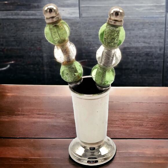 3 Piece Silver Tone Glass Bead Vintage Holiday Appetizer Hummus Cheese Spreader - Picture 3 of 11